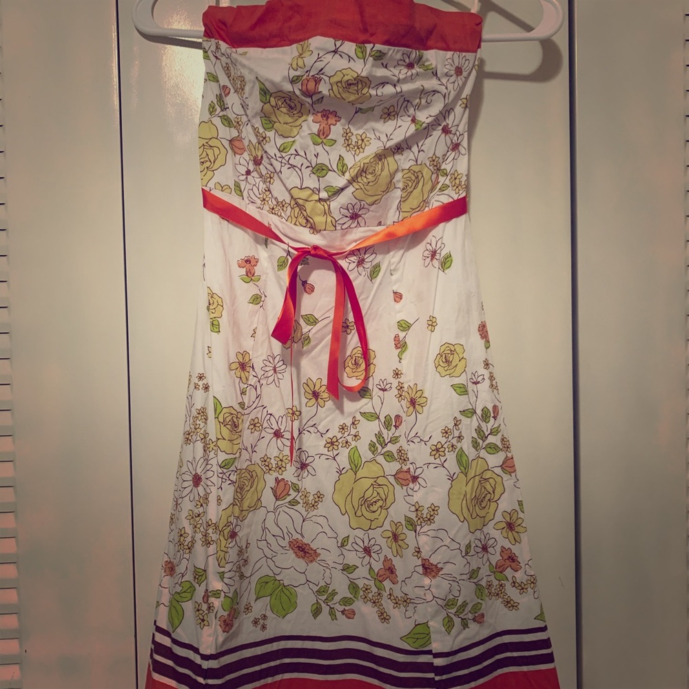 Spring flower dress - white, orange, yellow, brown
